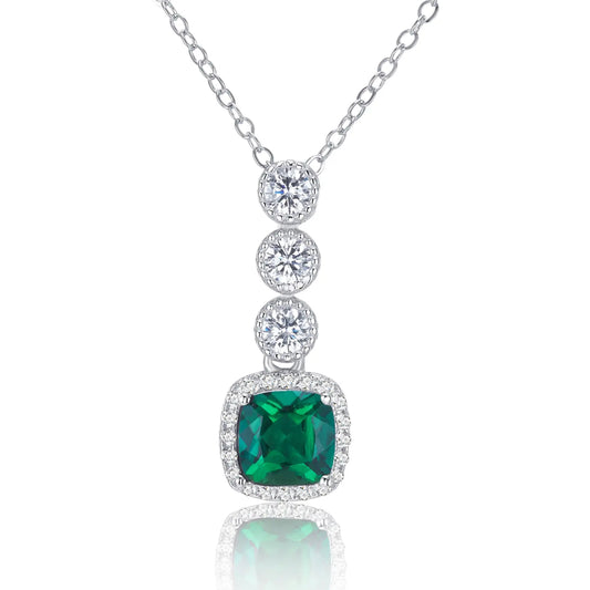 0.93 Ct Square Lab Emerald Necklace | Rhodium-Plated S925 Silver, Custom Available