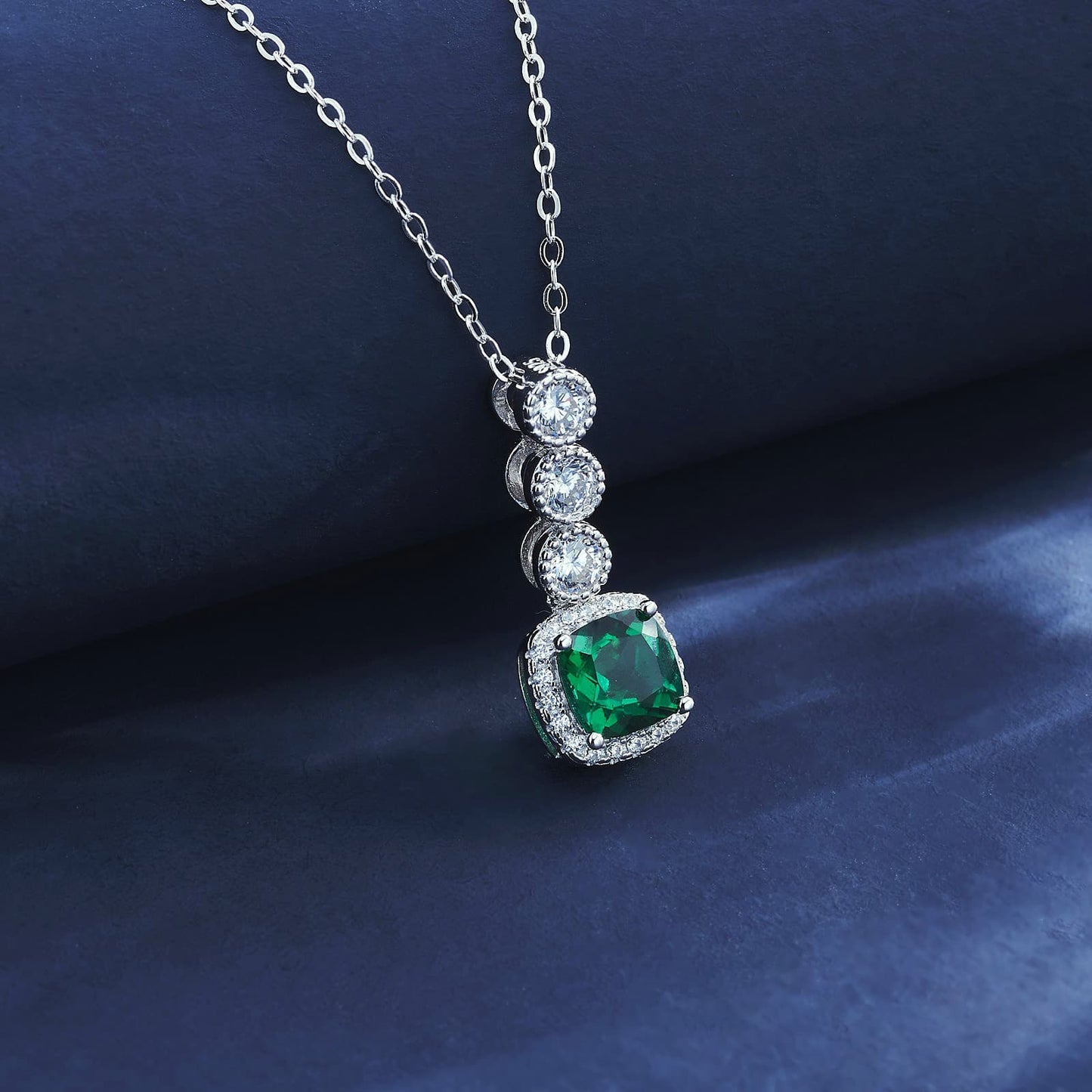 0.93 Ct Square Lab Emerald Necklace | Rhodium-Plated S925 Silver, Custom Available
