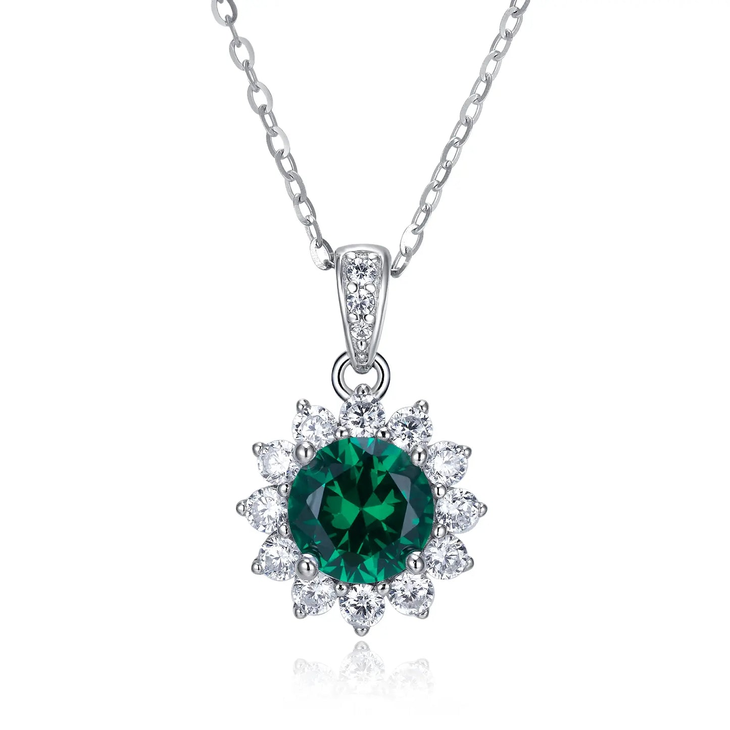 6.5MM 1.1 Ct Round Lab Emerald Necklace| Rhodium-Plated S925 Silver, Custom Available