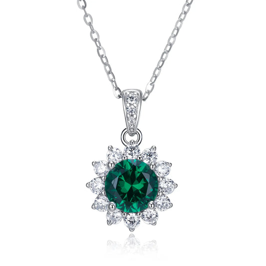 6.5MM 1.1 Ct Round Lab Emerald Necklace| Rhodium-Plated S925 Silver, Custom Available