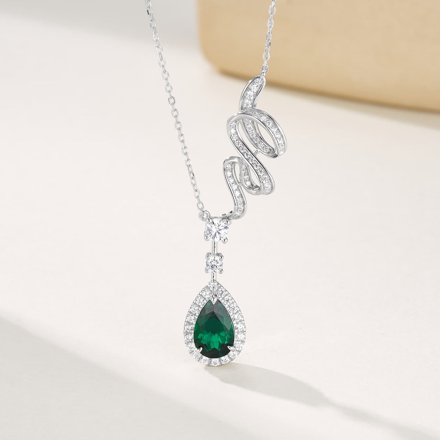 1.81 Ct Pear Shaped Lab Emerald Necklace | Rhodium-Plated S925 Silver, Custom Available