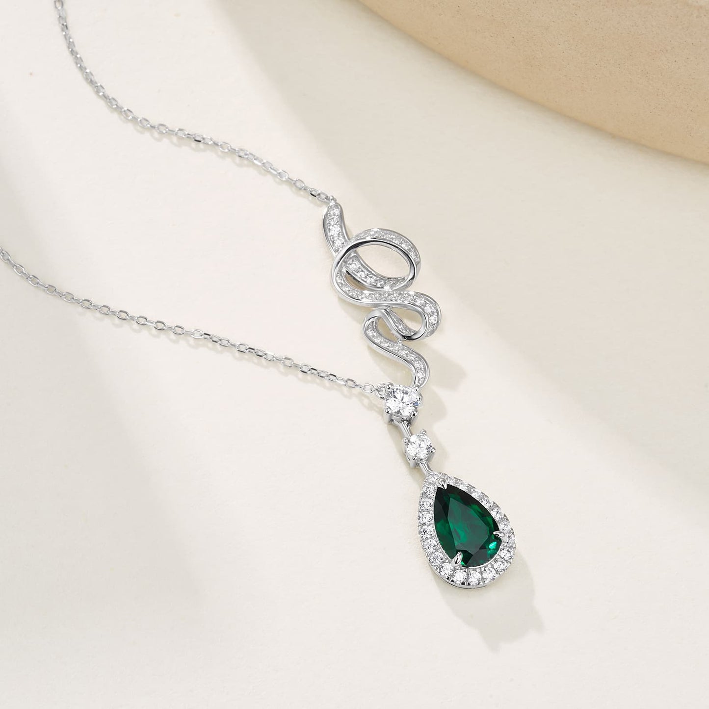 1.81 Ct Pear Shaped Lab Emerald Necklace | Rhodium-Plated S925 Silver, Custom Available