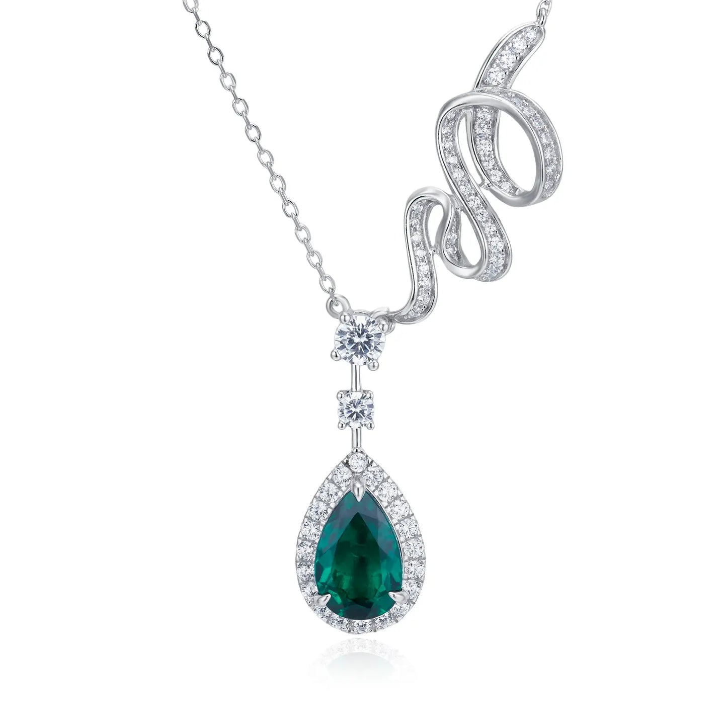 1.81 Ct Pear Shaped Lab Emerald Necklace | Rhodium-Plated S925 Silver, Custom Available