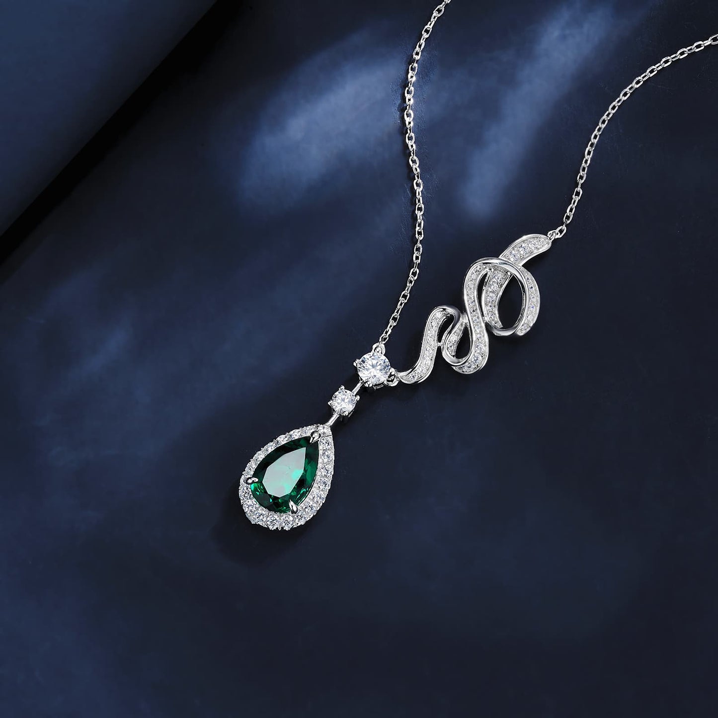 1.81 Ct Pear Shaped Lab Emerald Necklace | Rhodium-Plated S925 Silver, Custom Available