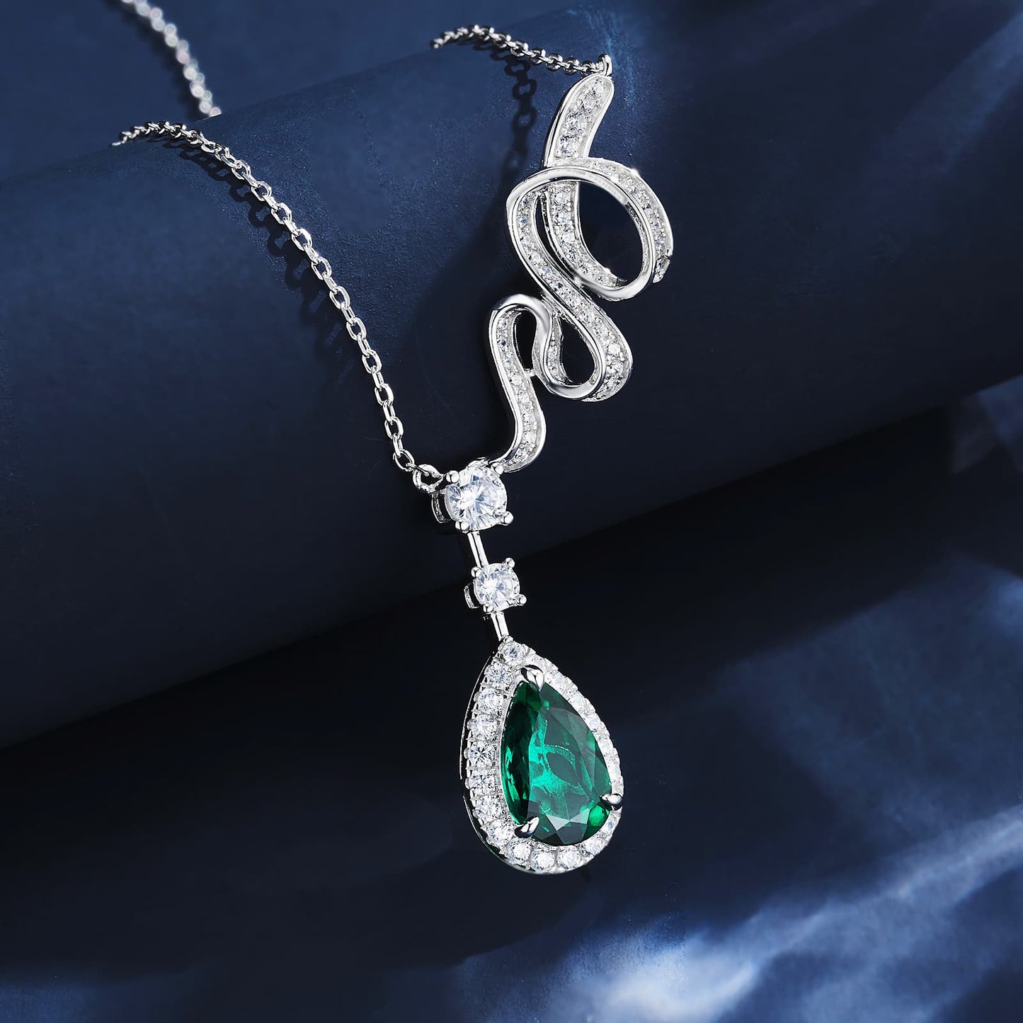1.81 Ct Pear Shaped Lab Emerald Necklace | Rhodium-Plated S925 Silver, Custom Available