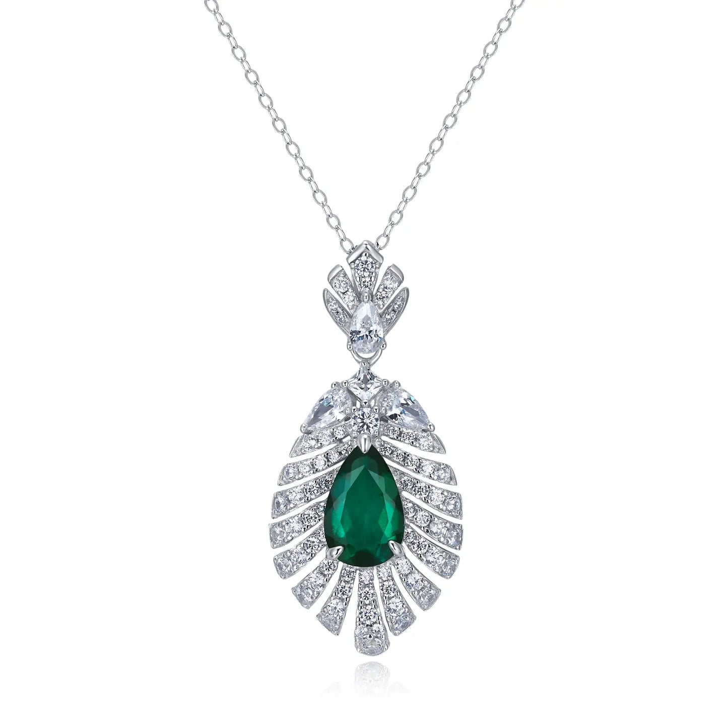 7*11MM 1.79 Ct Pear Shaped Lab Emerald Necklace | Rhodium-Plated S925 Silver, Custom Available