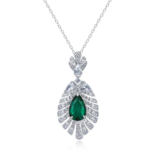 7*11MM 1.79 Ct Pear Shaped Lab Emerald Necklace | Rhodium-Plated S925 Silver, Custom Available