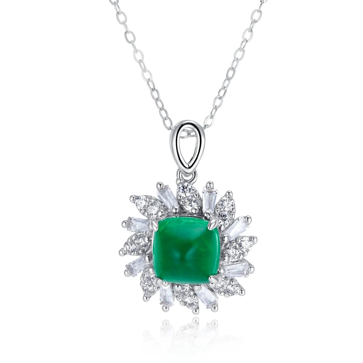 8*8MM 2.6 Ct Square Lab Emerald Necklace| Rhodium-Plated S925 Silver, Custom Available