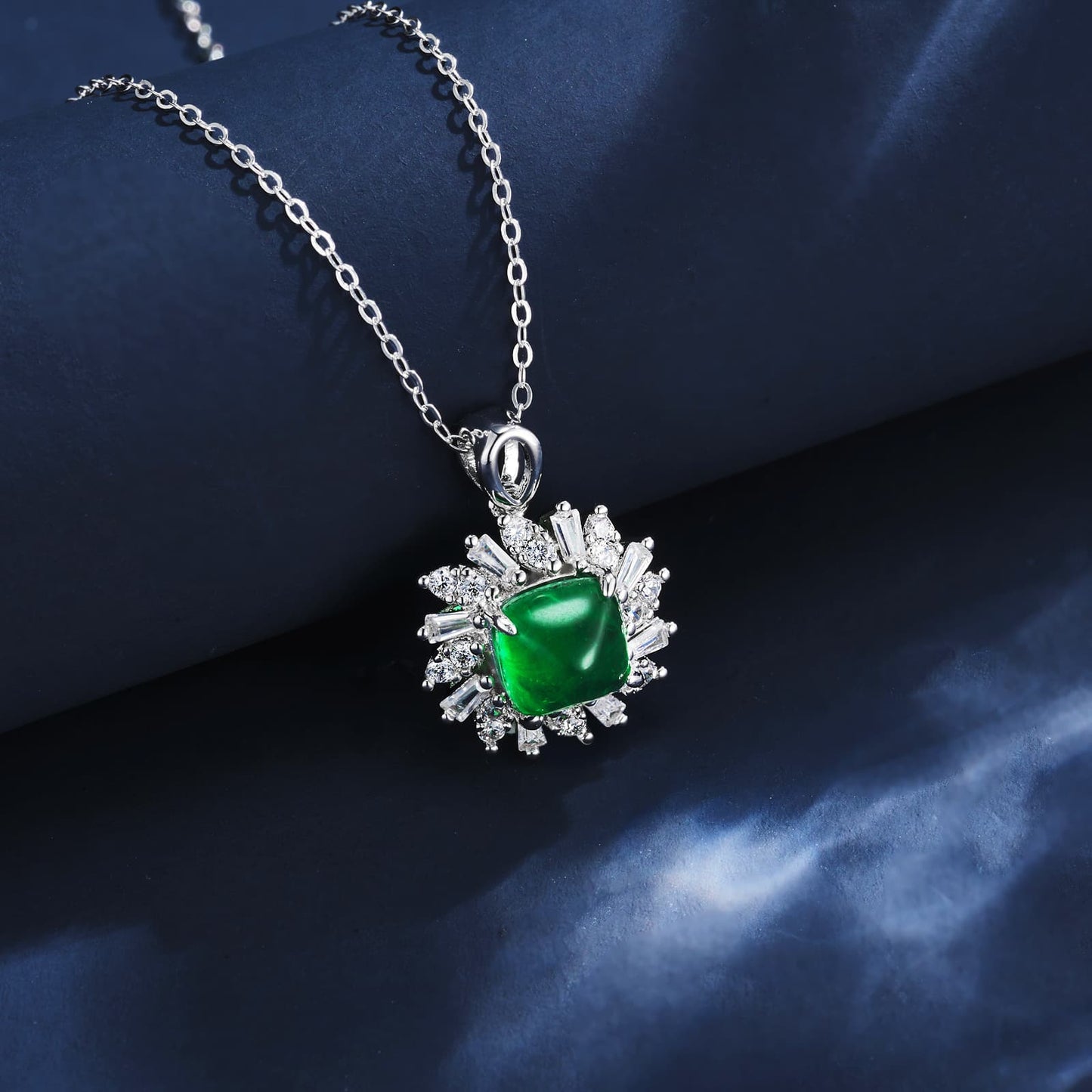 8*8MM 2.6 Ct Square Lab Emerald Necklace| Rhodium-Plated S925 Silver, Custom Available
