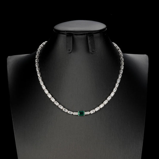 8*10MM 2.26 Ct Square Lab Emerald Necklace | Rhodium-Plated S925 Silver, Custom Available