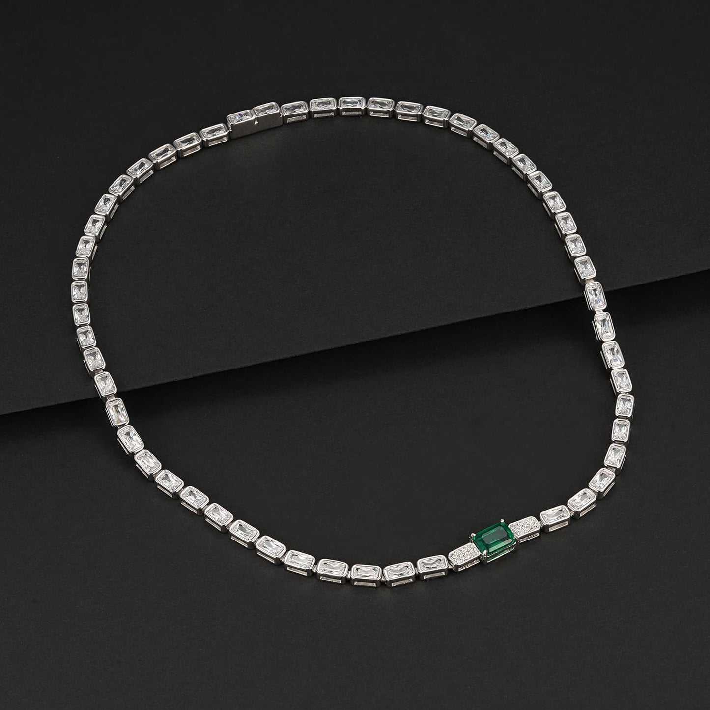 8*10MM 2.26 Ct Square Lab Emerald Necklace | Rhodium-Plated S925 Silver, Custom Available