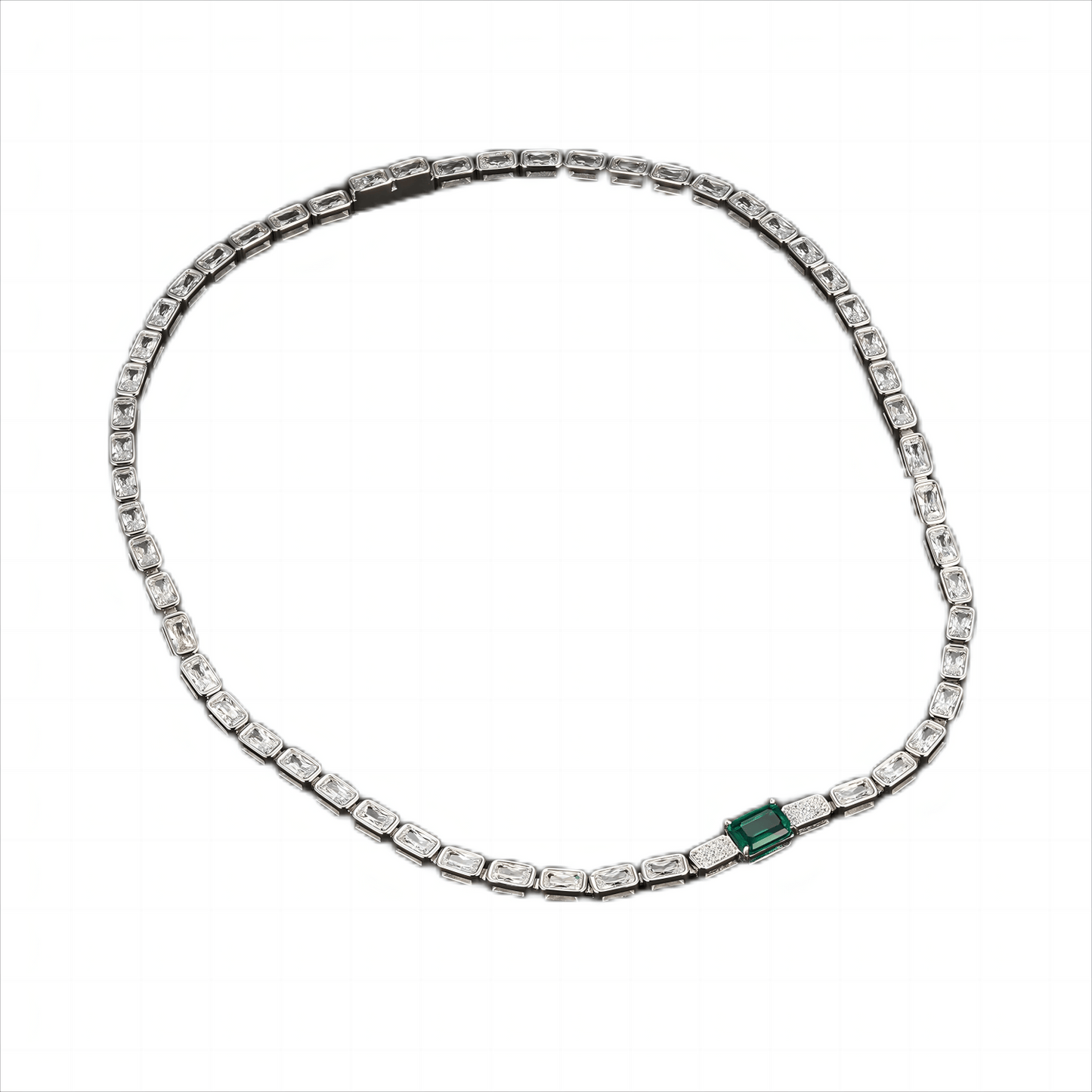 8*10MM 2.26 Ct Square Lab Emerald Necklace | Rhodium-Plated S925 Silver, Custom Available
