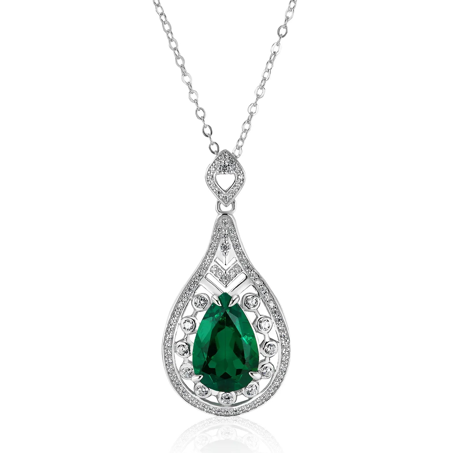8*12 MM 2.76 Ct Pear Shaped Lab Emerald Necklace| Rhodium-Plated S925 Silver, Custom Available