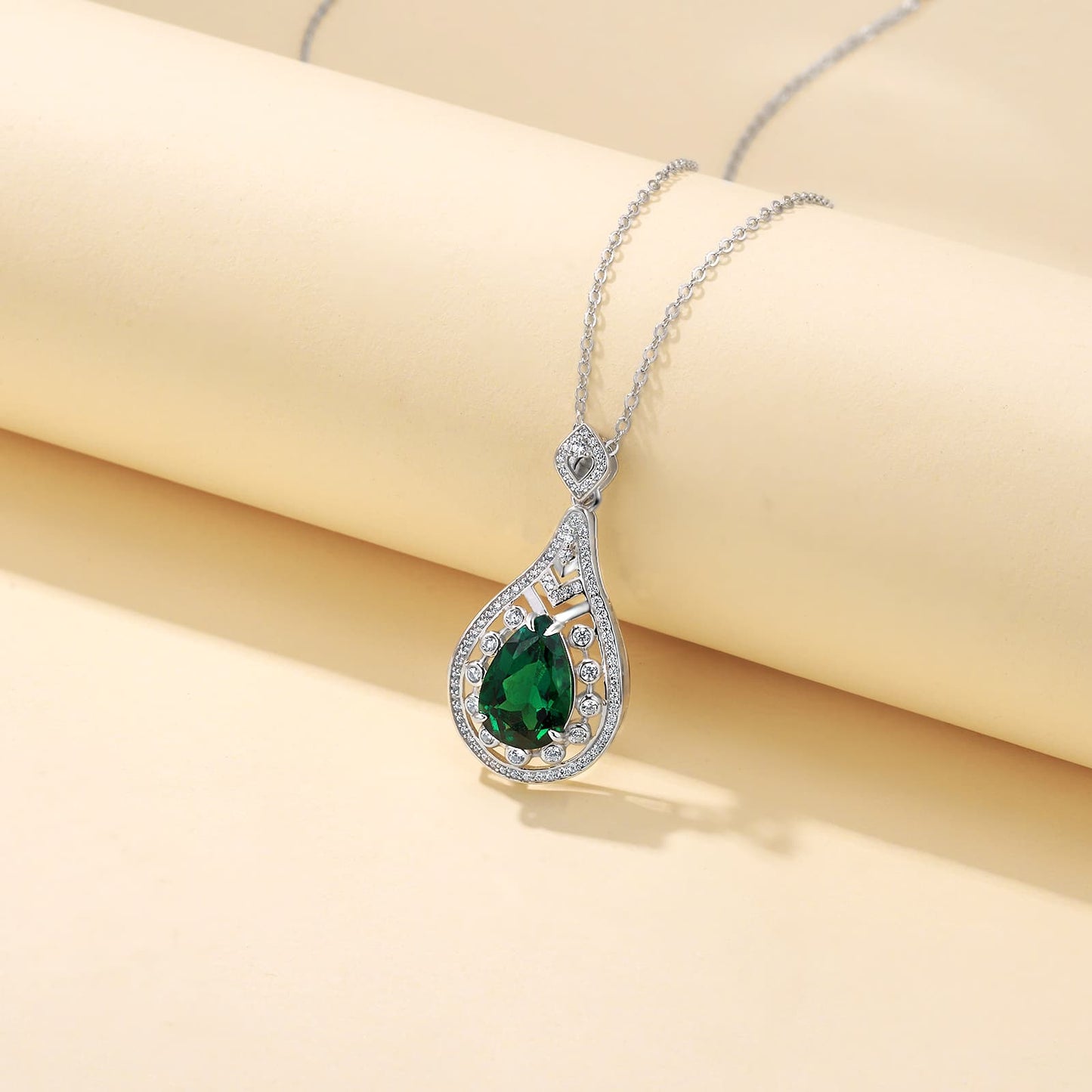8*12 MM 2.76 Ct Pear Shaped Lab Emerald Necklace| Rhodium-Plated S925 Silver, Custom Available