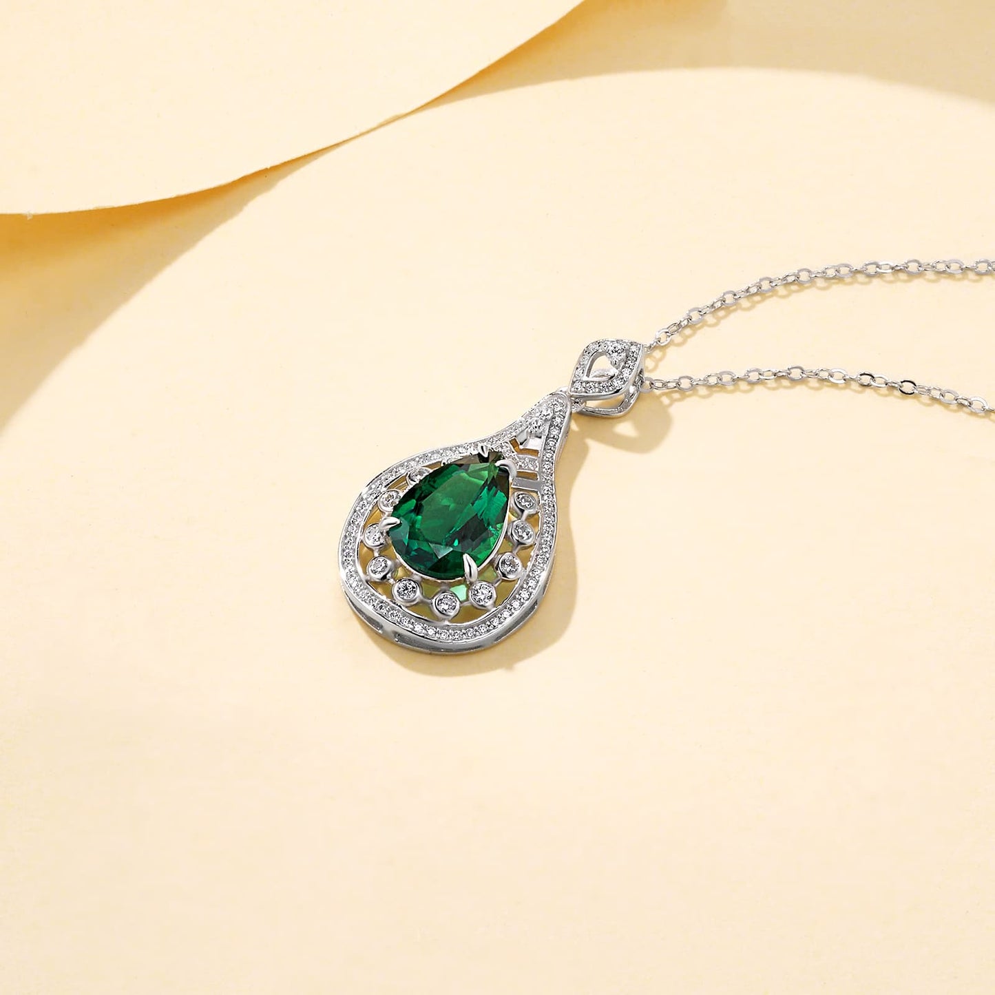 8*12 MM 2.76 Ct Pear Shaped Lab Emerald Necklace| Rhodium-Plated S925 Silver, Custom Available
