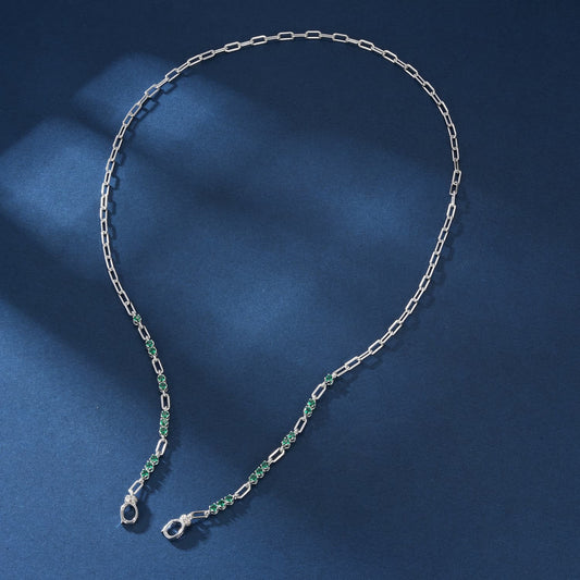 Round Lab Emerald Necklace| Rhodium-Plated S925 Silver, Custom Available