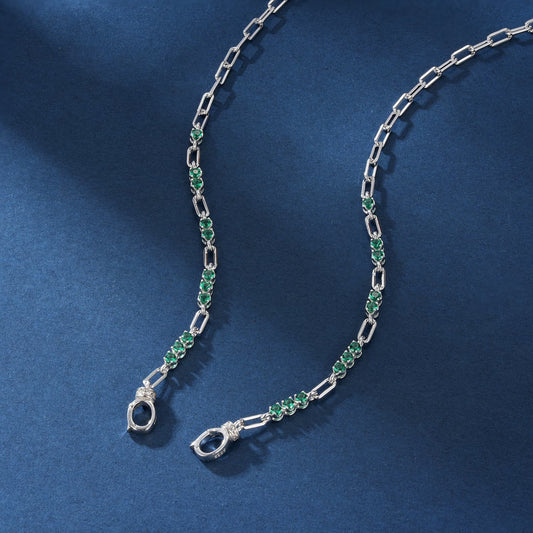 Round Lab Emerald Necklace| Rhodium-Plated S925 Silver, Custom Available