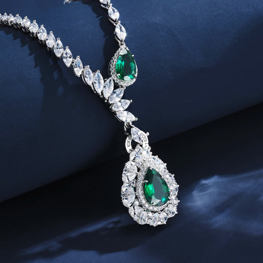 Pear  Lab Emerald Necklace | Rhodium-Plated S925 Silver, Custom Available