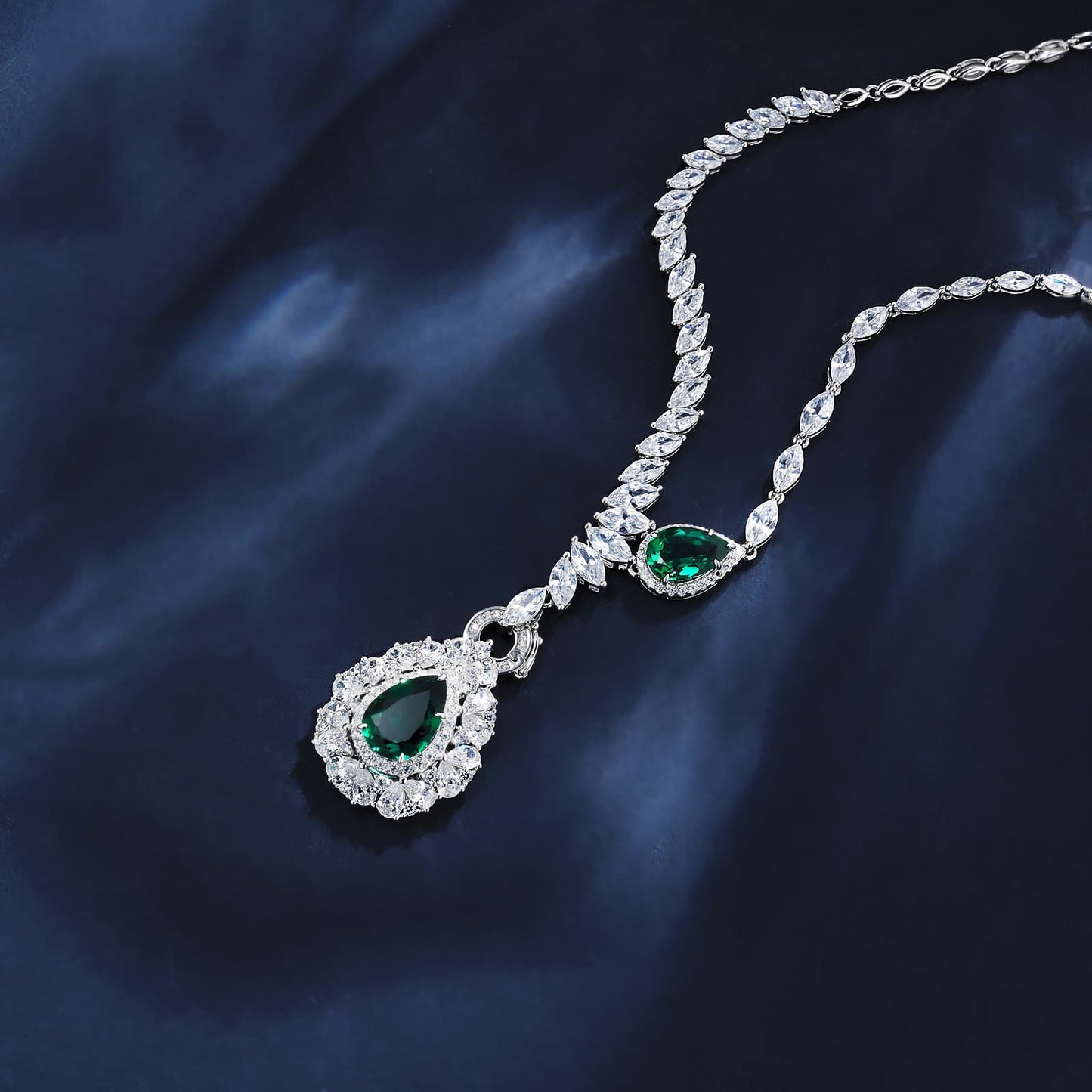 Pear  Lab Emerald Necklace | Rhodium-Plated S925 Silver, Custom Available