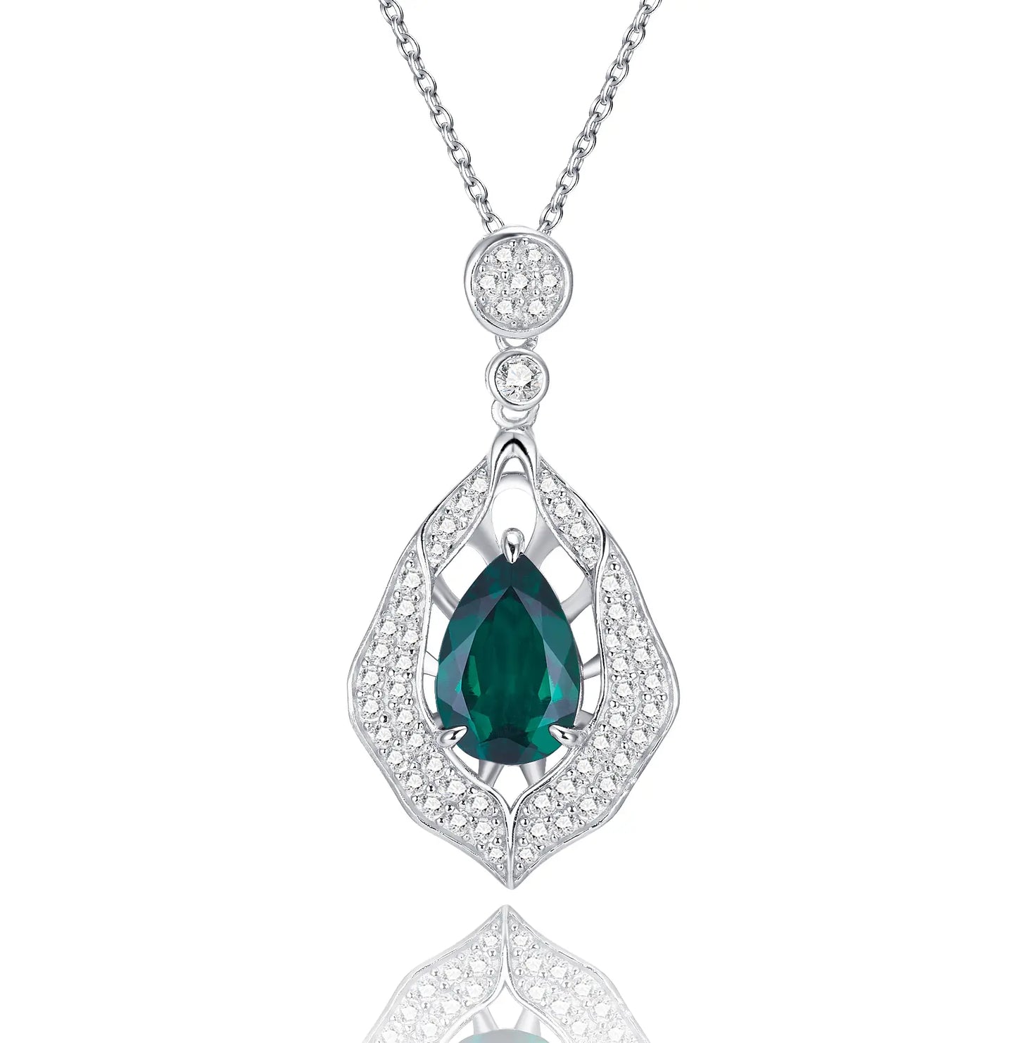 8*12mm 2.8Ct Shaped Lab Emerald Necklace | Rhodium-Plated S925 Silver, Custom Available