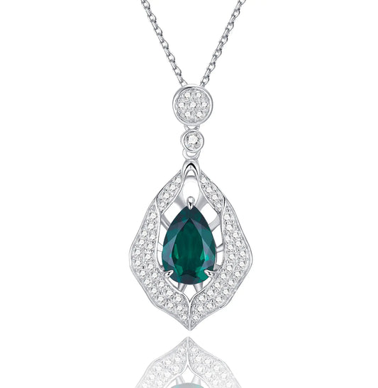 8*12mm 2.8Ct Shaped Lab Emerald Necklace | Rhodium-Plated S925 Silver, Custom Available