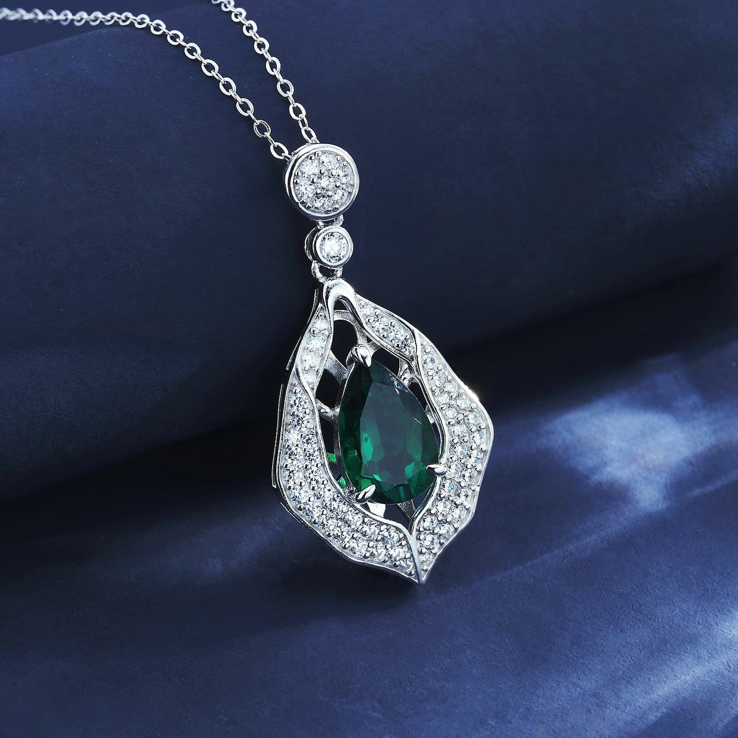 8*12mm 2.8Ct Shaped Lab Emerald Necklace | Rhodium-Plated S925 Silver, Custom Available