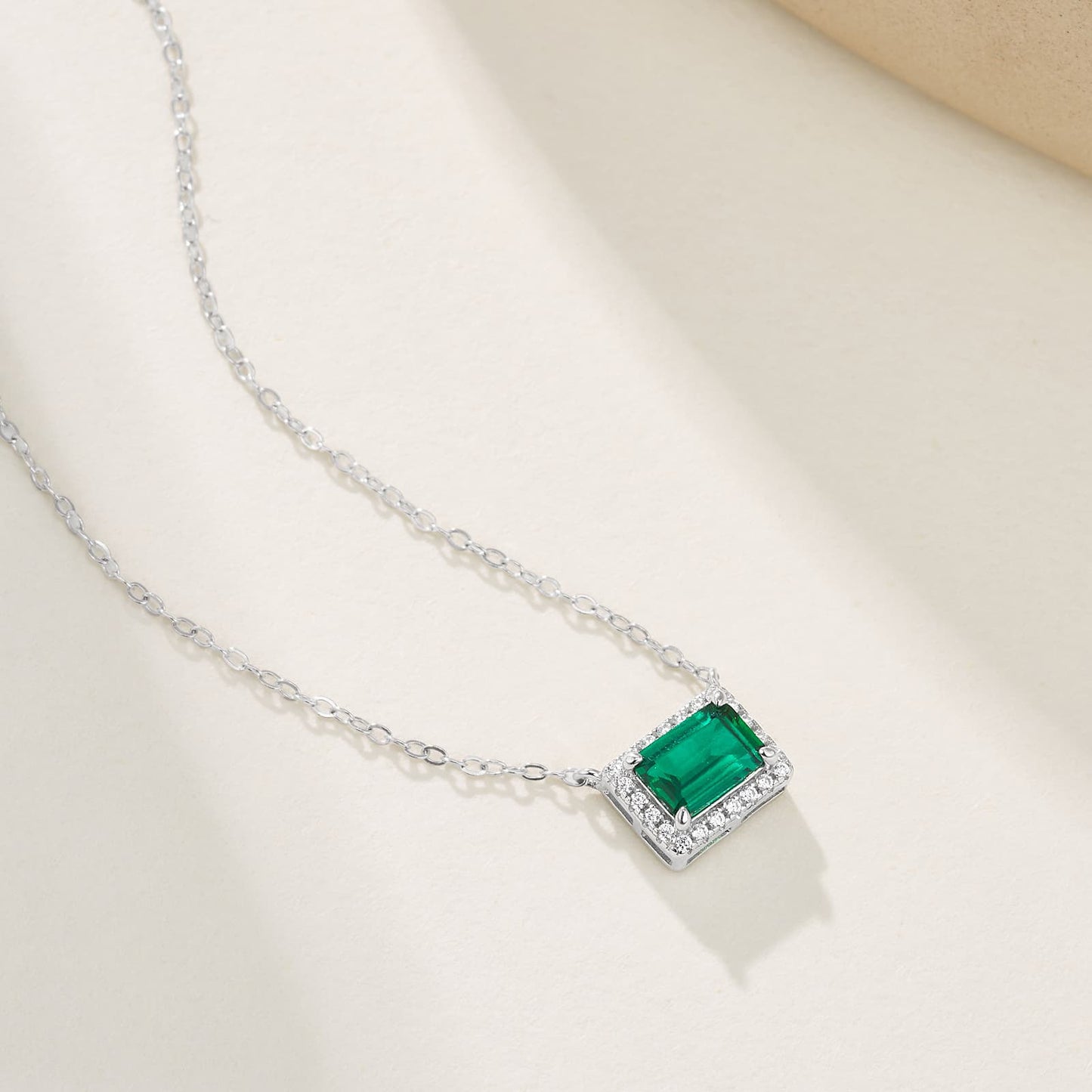 0.9 Ct Rectangle Lab Emerald Necklace | Rhodium-Plated S925 Silver, Custom Available