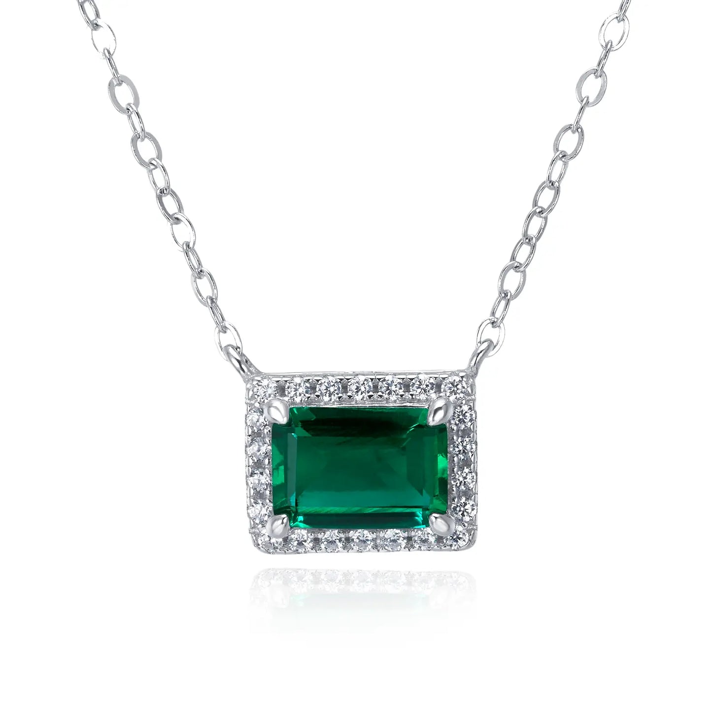0.9 Ct Rectangle Lab Emerald Necklace | Rhodium-Plated S925 Silver, Custom Available