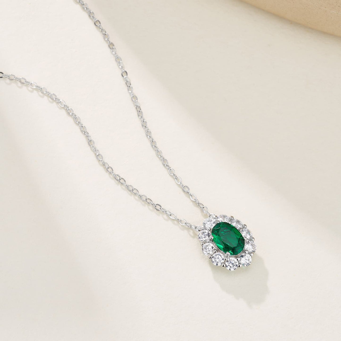 0.8 Ct Oval Lab Emerald Necklace | Rhodium-Plated S925 Silver, Custom Available
