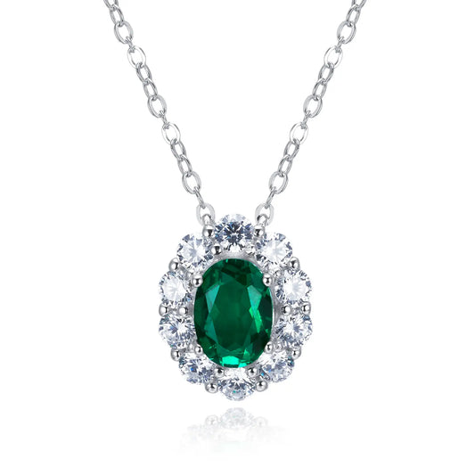 0.8 Ct Oval Lab Emerald Necklace | Rhodium-Plated S925 Silver, Custom Available