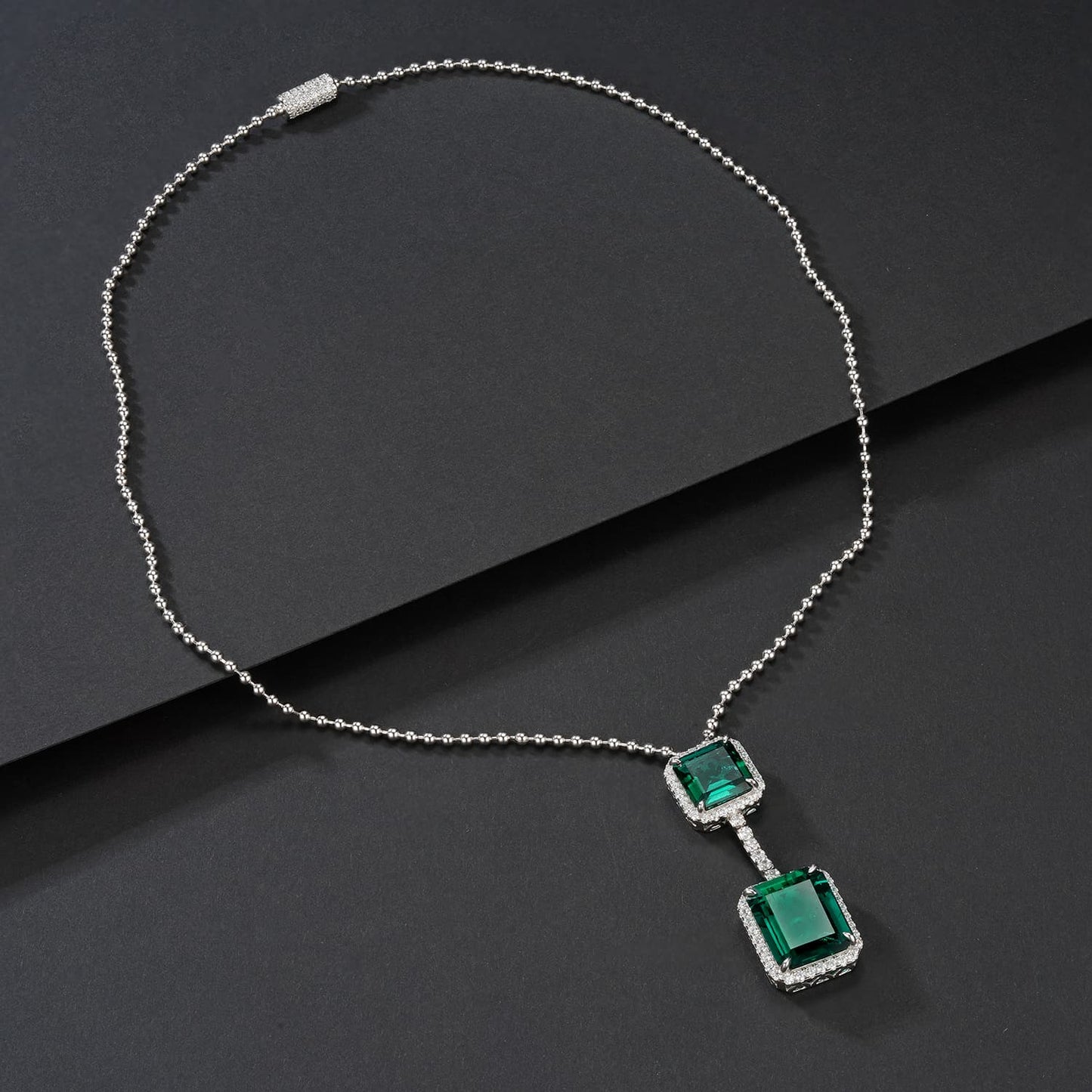 12*4 mm 10*10 mm Square  RectangleLab Emerald Necklace | Rhodium-Plated S925 Silver, Custom Available
