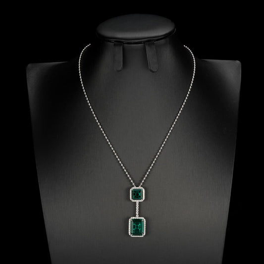 12*4 mm 10*10 mm Square  RectangleLab Emerald Necklace | Rhodium-Plated S925 Silver, Custom Available