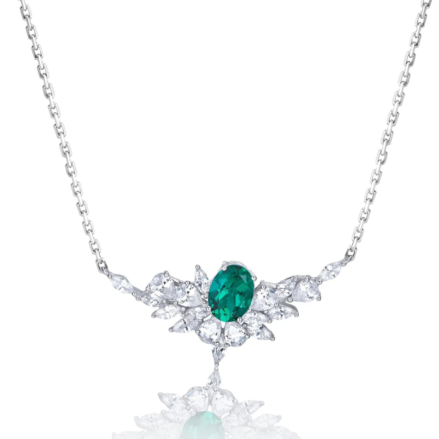 6*8 mm 1.08 Ct Oval Lab Emerald Necklace | Rhodium-Plated S925 Silver, Custom Available