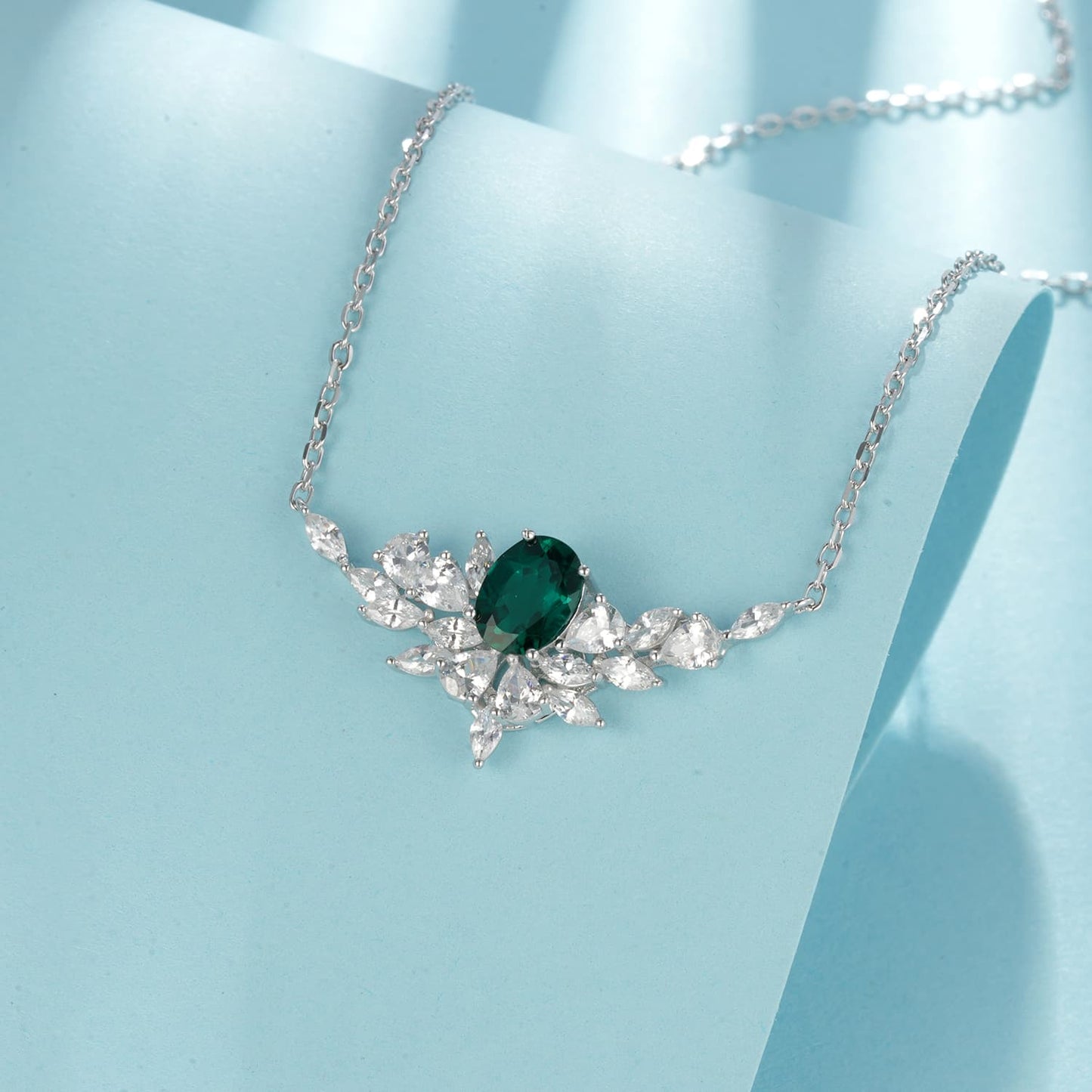 6*8 mm 1.08 Ct Oval Lab Emerald Necklace | Rhodium-Plated S925 Silver, Custom Available
