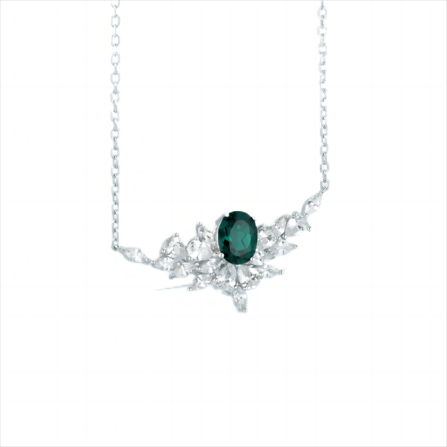 6*8 mm 1.08 Ct Oval Lab Emerald Necklace | Rhodium-Plated S925 Silver, Custom Available