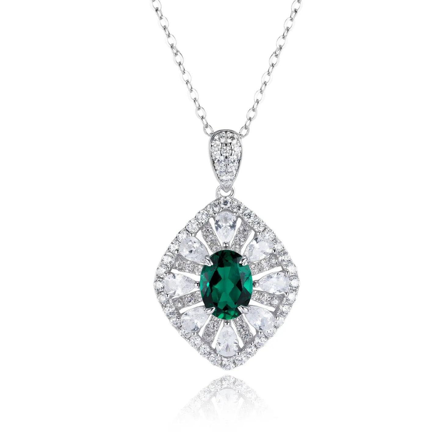6*8mm 1.04 Ct Oval Lab Emerald Necklace | Rhodium-Plated S925 Silver, Custom Available