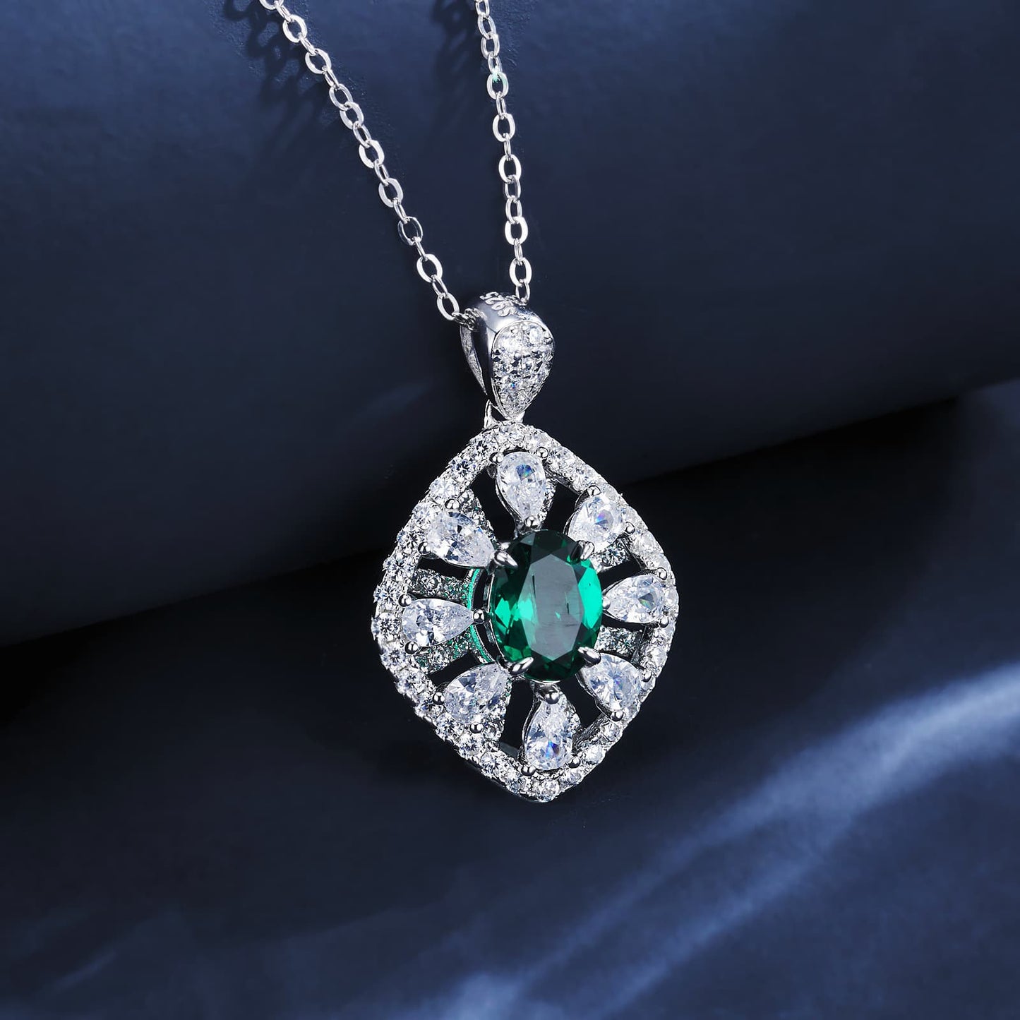 6*8mm 1.04 Ct Oval Lab Emerald Necklace | Rhodium-Plated S925 Silver, Custom Available