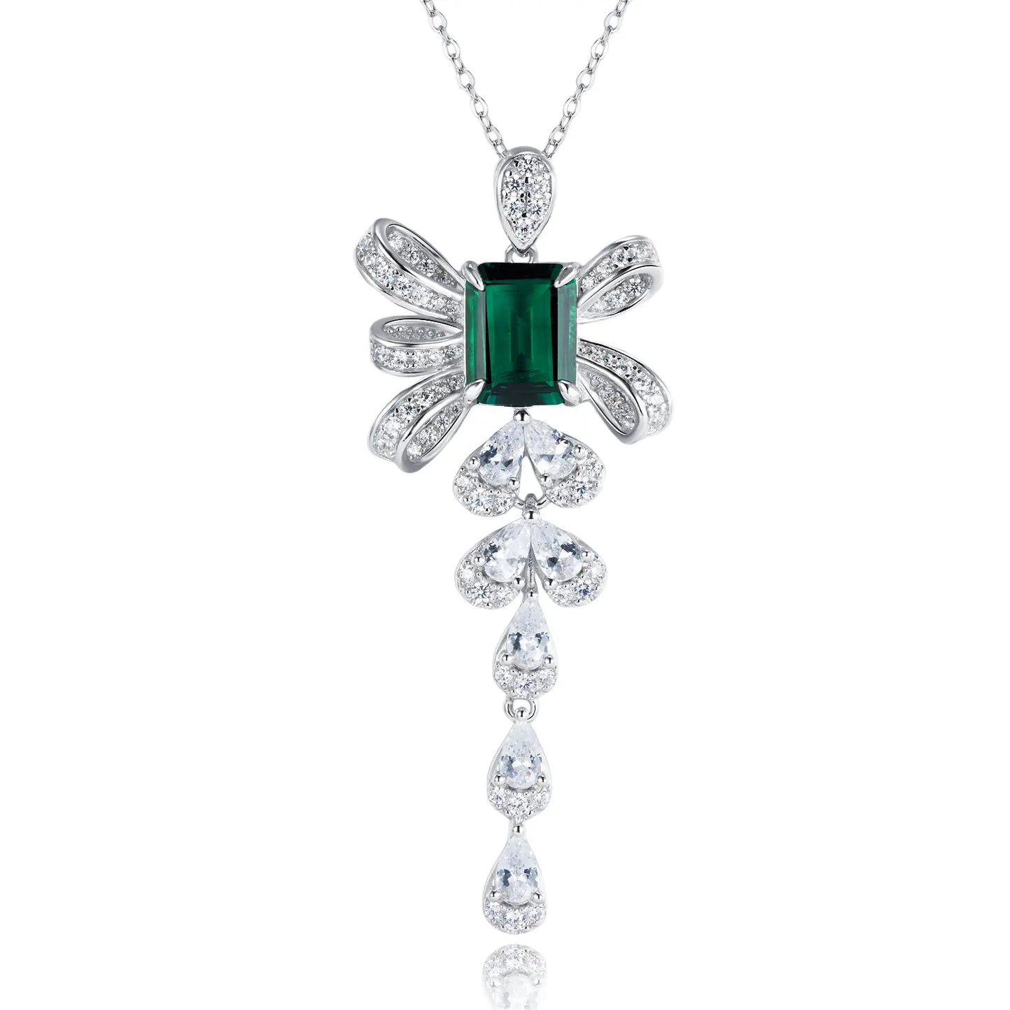 Rectangular Lab Emerald Necklace | Rhodium-Plated S925 Silver, Custom Available