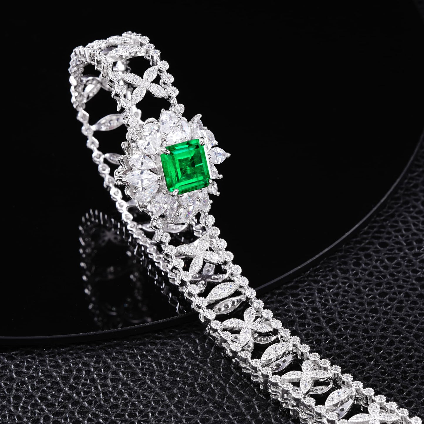 10*10MM 4 Ct Square Lab Emerald Necklace | Rhodium-Plated S925 Silver, Custom Available