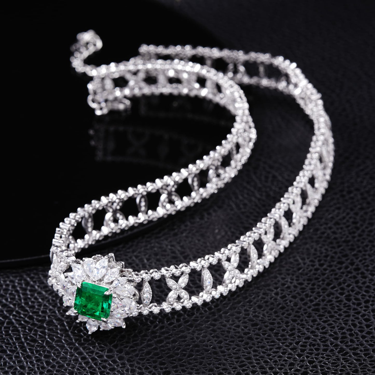 10*10MM 4 Ct Square Lab Emerald Necklace | Rhodium-Plated S925 Silver, Custom Available