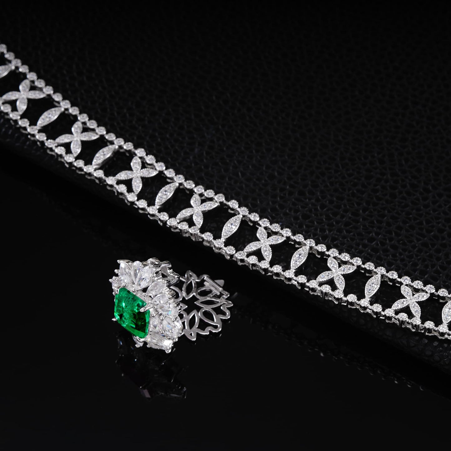 10*10MM 4 Ct Square Lab Emerald Necklace | Rhodium-Plated S925 Silver, Custom Available