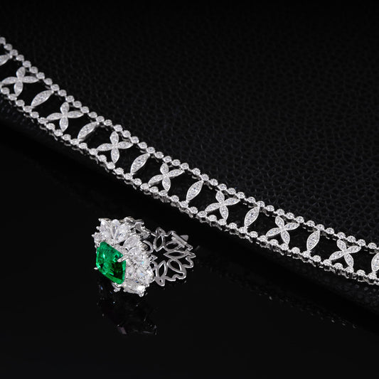10*10MM 4 Ct Square Lab Emerald Necklace | Rhodium-Plated S925 Silver, Custom Available