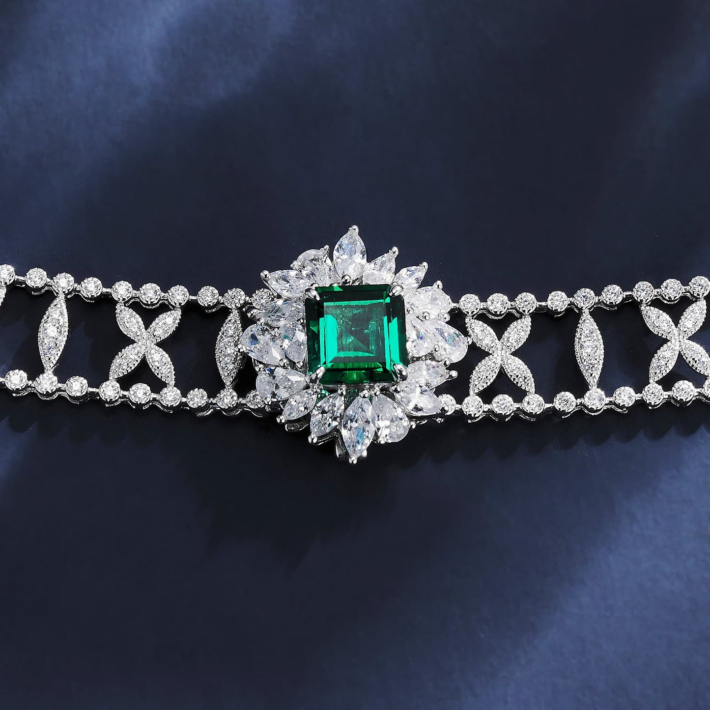 10*10MM 4 Ct Square Lab Emerald Necklace | Rhodium-Plated S925 Silver, Custom Available