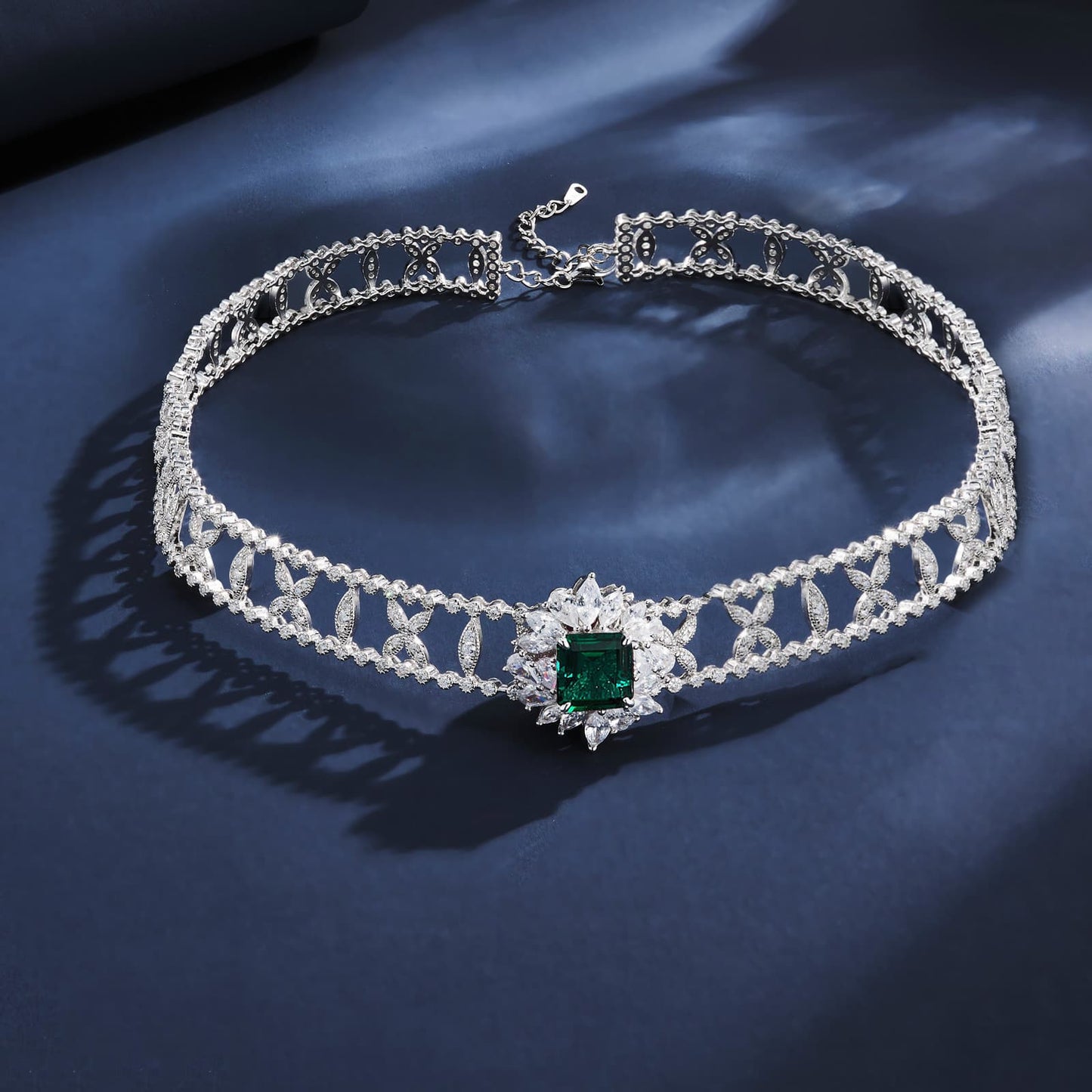 10*10MM 4 Ct Square Lab Emerald Necklace | Rhodium-Plated S925 Silver, Custom Available