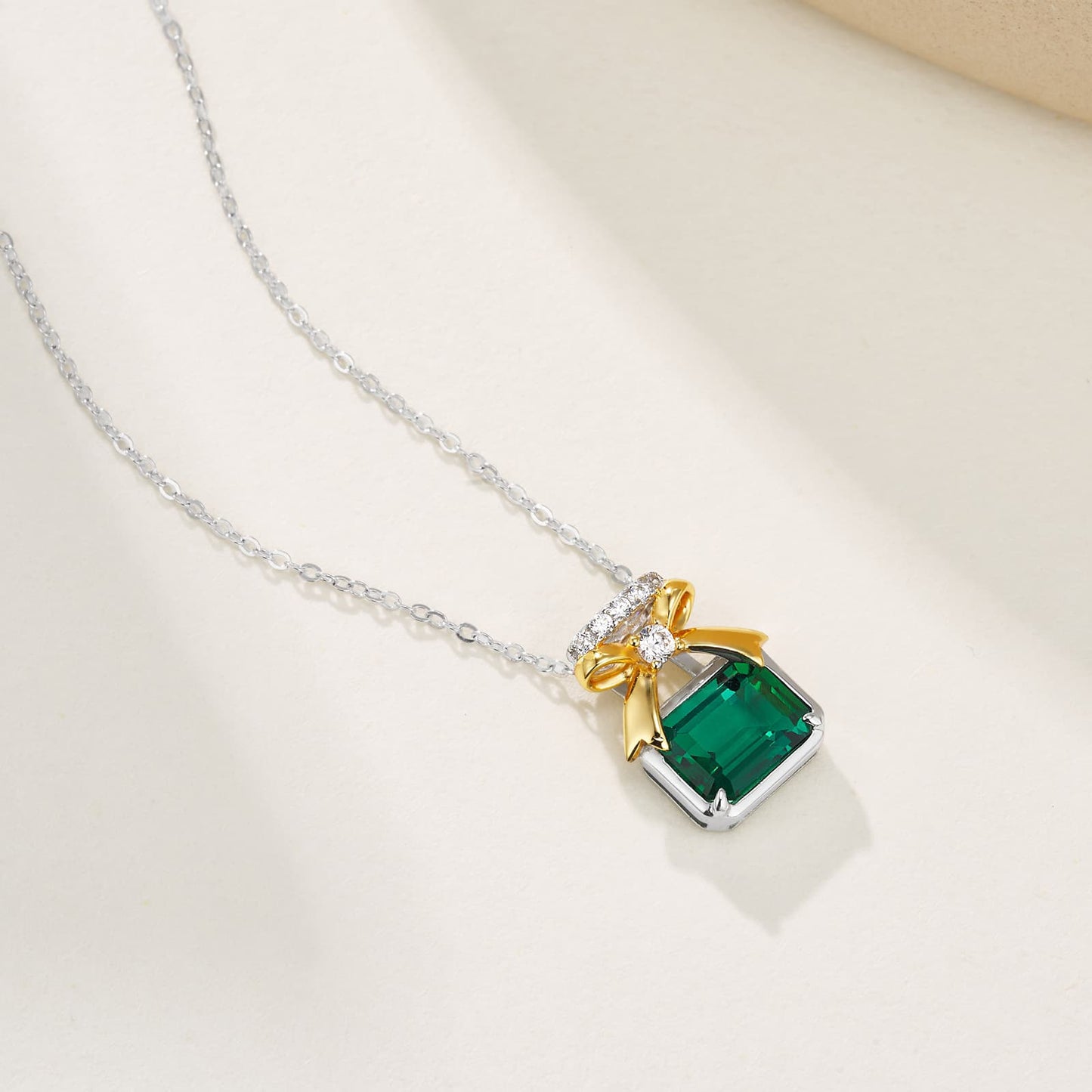 7*9MM 1.8 Ct Rectangular Lab Emerald Necklace | Rhodium-Plated S925 Silver, Custom Available