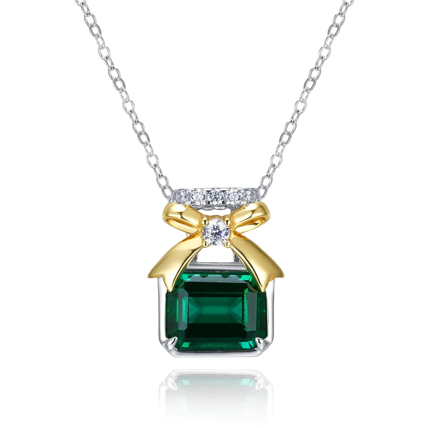 7*9MM 1.8 Ct Rectangular Lab Emerald Necklace | Rhodium-Plated S925 Silver, Custom Available