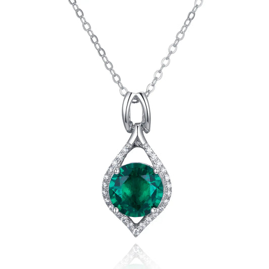 8*8MM 2.3 Ct Round Lab Emerald Necklace | Rhodium-Plated S925 Silver, Custom Available