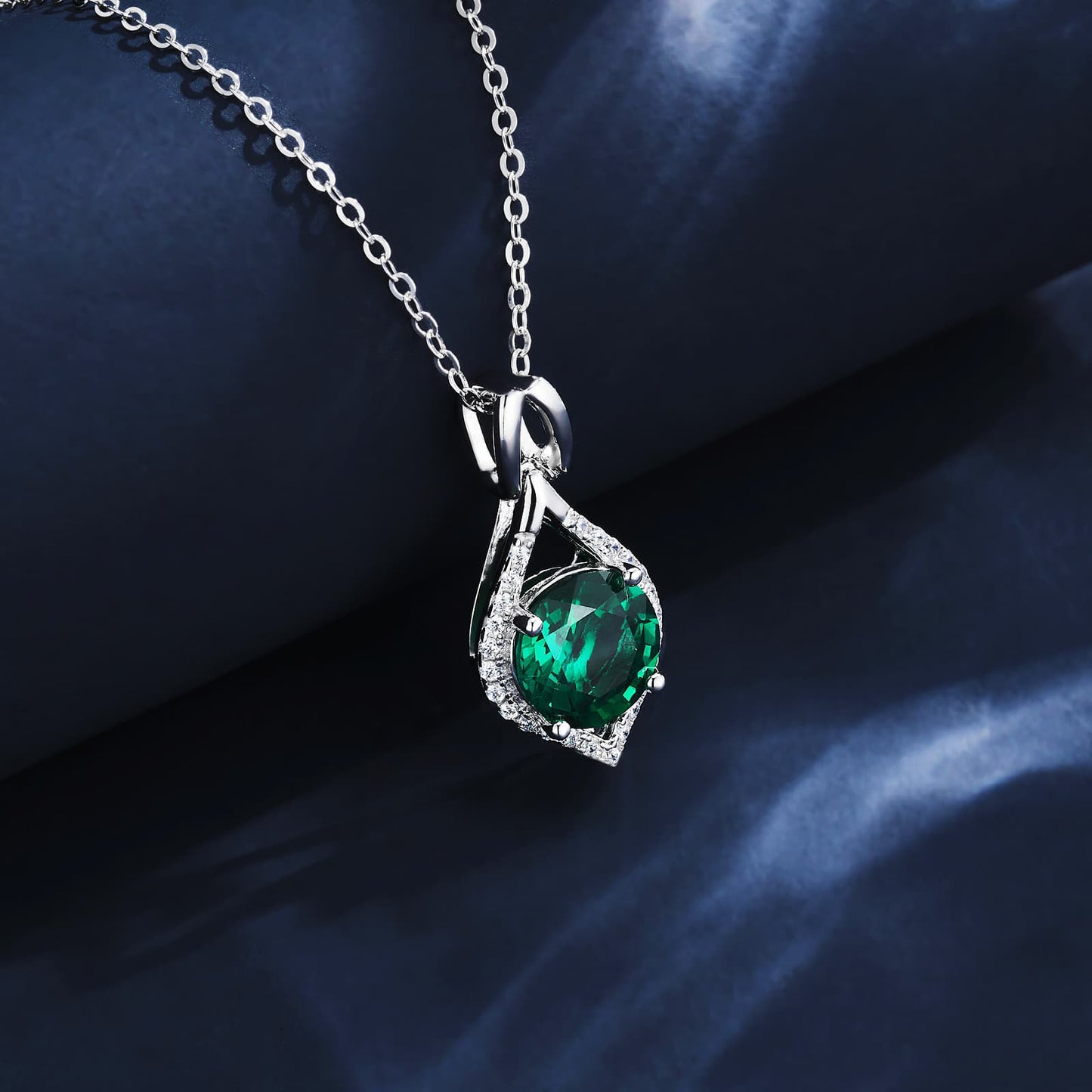 8*8MM 2.3 Ct Round Lab Emerald Necklace | Rhodium-Plated S925 Silver, Custom Available