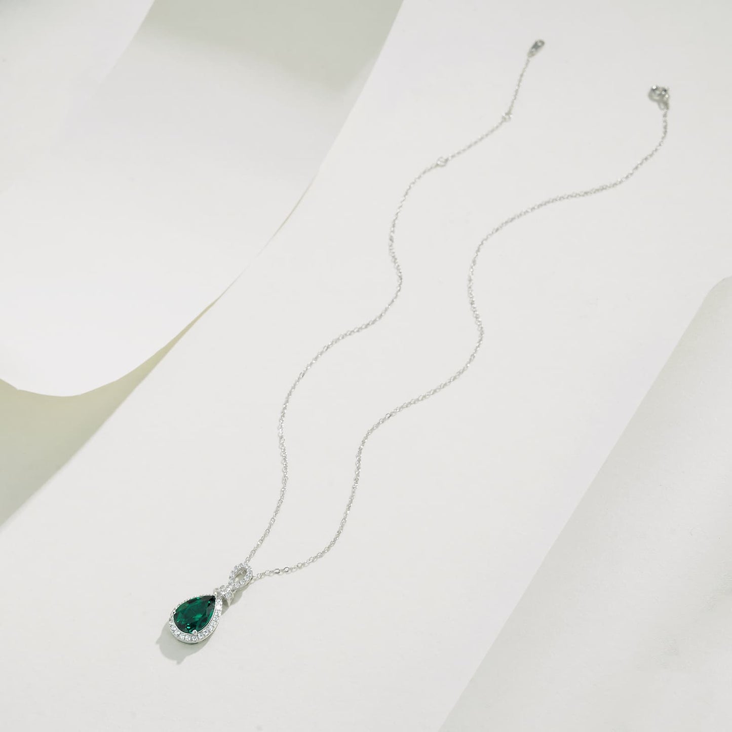 8*12mm 3.2 Ct Pear Shaped Lab Emerald Necklace | Rhodium-Plated S925 Silver, Custom Available