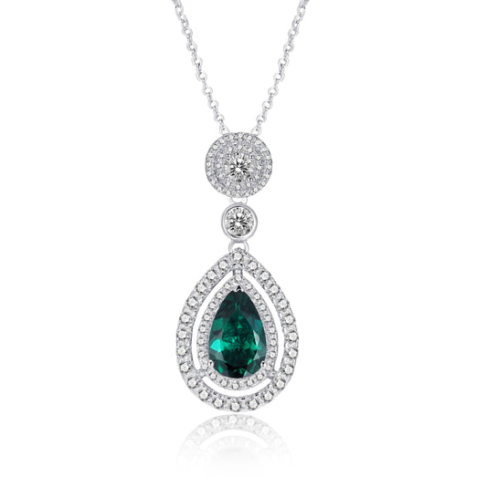 7*11 mm 1.73 Ct Pear Shaped Lab Emerald Necklace | Rhodium-Plated S925 Silver, Custom Available